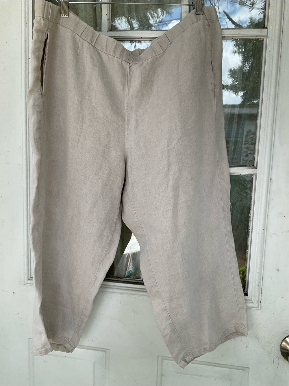 J.Jill Love Linen Beige Pull On Elastic Waist Cropped‎ Ankle Pants Sz L Petite